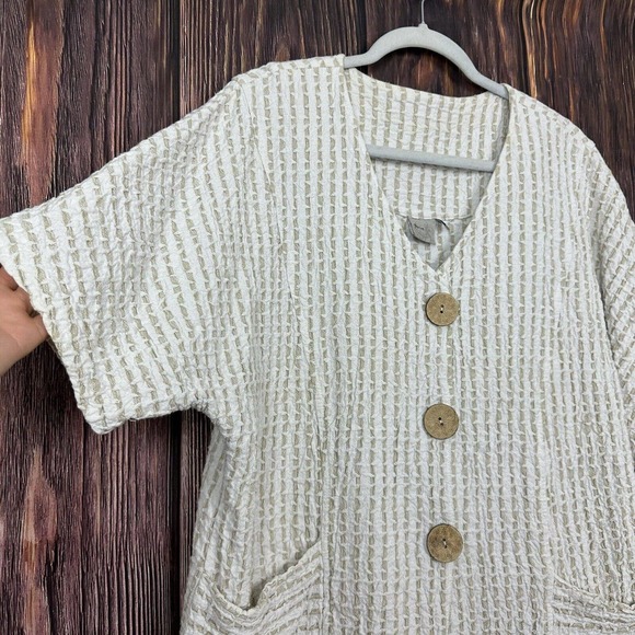 Focus Waffle Weave Button Front Top Womens Size XL Ivory Lagenlook Pockets - Picture 5 of 6